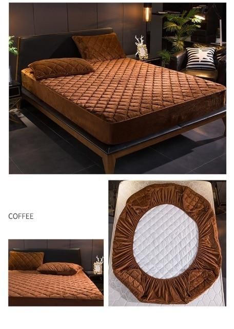 MAT Solid Colour Quilted Ultrasonic 100% Waterproof Mattress Cover For Double Bed Fitted Mattress Protector Anti Sleep Bed Sheet (Dark Brown)