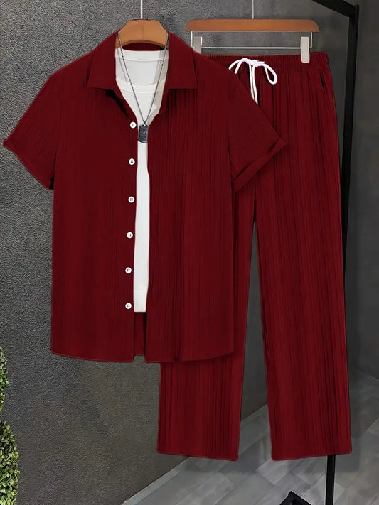 Cross-border Men's Casual Sportswear Top and Bottom Set - Maroon