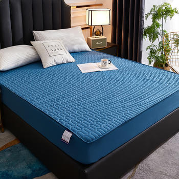 MAT Solid Colour Quilted Ultrasonic 100% Waterproof Mattress Cover For Double Bed Fitted Mattress Protector Anti Sleep Bed Sheet (Blue)