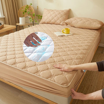 MAT Solid Colour Quilted Ultrasonic 100% Waterproof Mattress Cover For Double Bed Fitted Mattress Protector Anti Sleep Bed Sheet (Copper Brown)