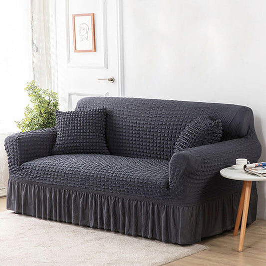 Ruffled Seersucker Sofa Cover (Bubble Fabric) Dark Grey