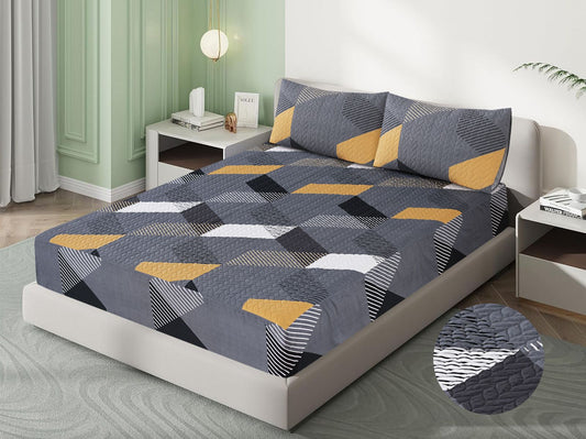 Mat Printed Quilted Ultrasonic 100% Waterproof Mattress Cover For Double Bed Fitted Mattress Protector Anti Sleep Bed Sheet With Pillow Covers(Classic Grey )