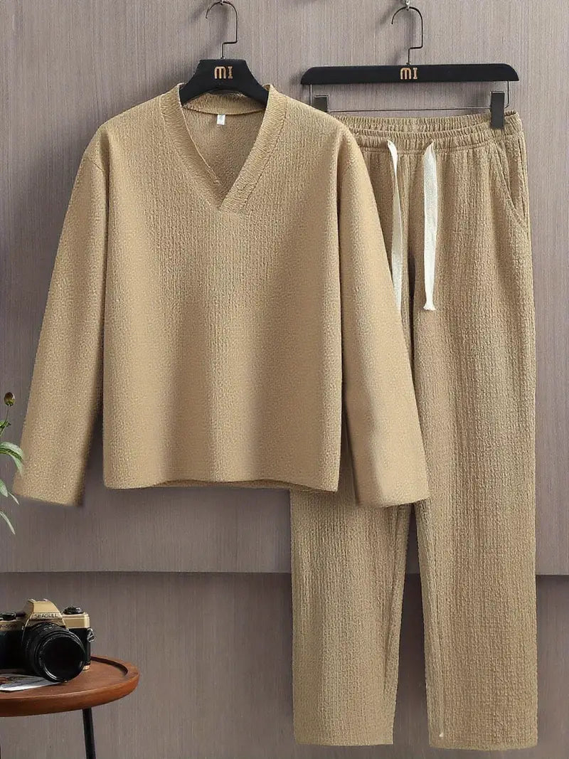 Men'S Casual V-Neck Sweater and Pants Set